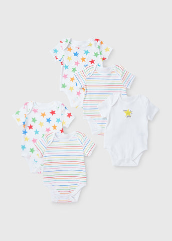 Baby 5 Pack Grey Star Bodysuits (Newborn-23mths)  C136166