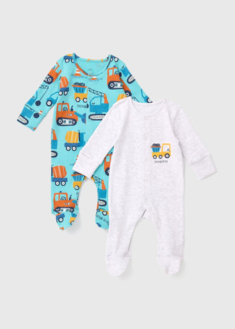 Baby 2 Pack Blue & Grey Car Print Sleepsuit (Newborn-23mths)  C136174