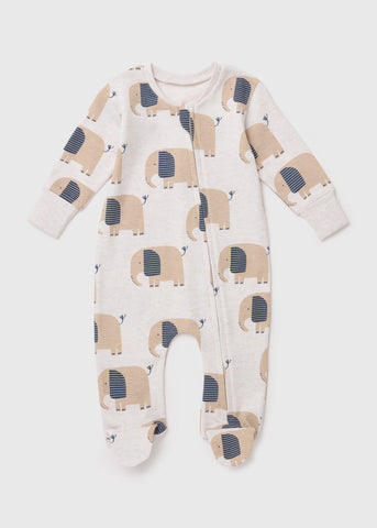Baby Grey Elephant Print Zipped Sleepsuit (Newborn-18mths)  C136177