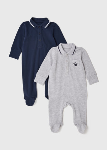 2 Pack Cream Preppy Boy Sleepsuit (Tiny Baby  C136197