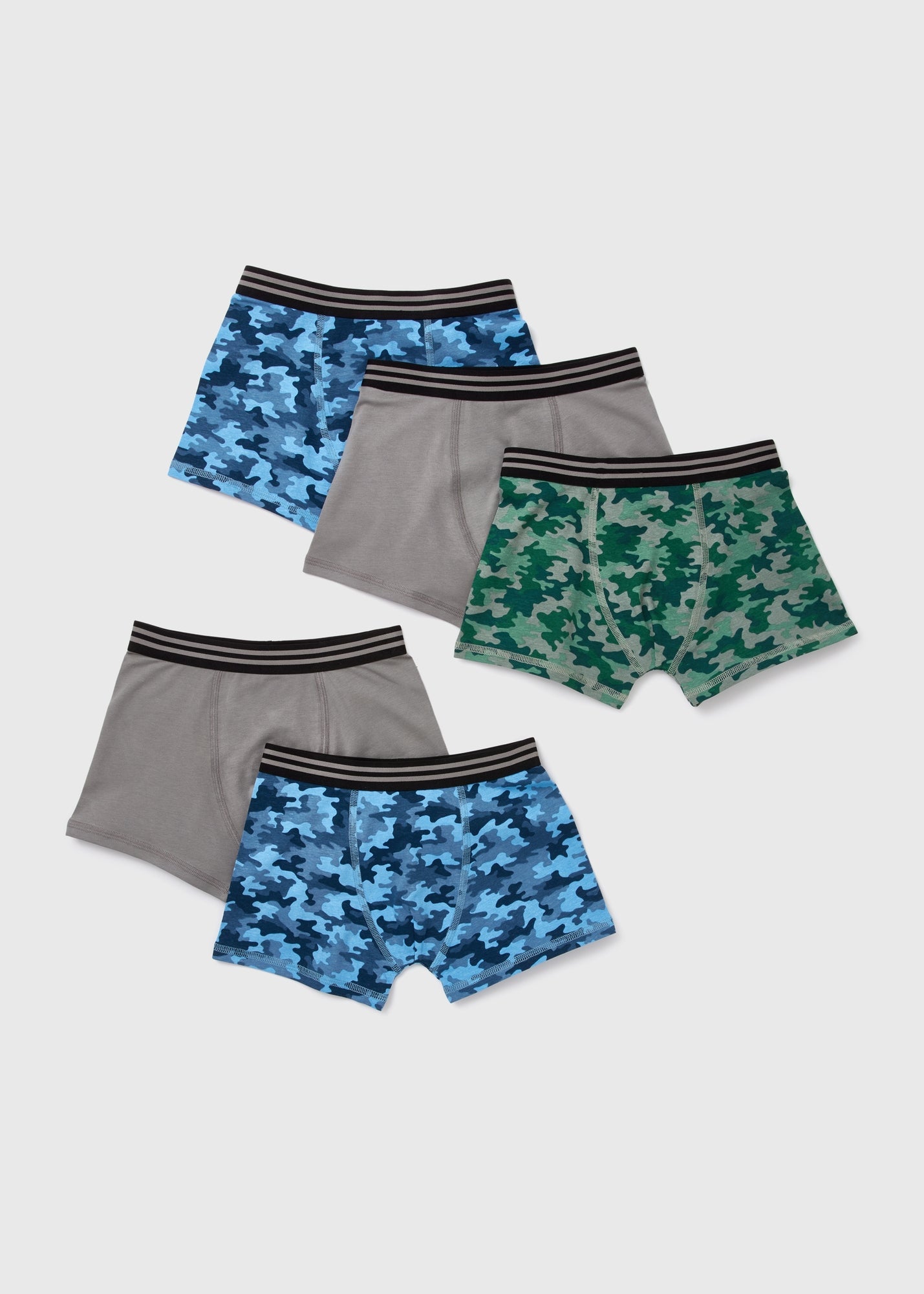 Boys 5 Pack Multicolour Camo Print Trunks (2-13yrs)  B290249