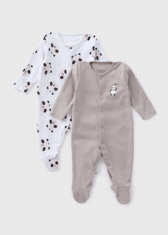 Baby 2 Pack Grey & White Panda Sleepsuits (Newborn-23mths)  C136221