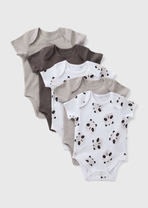 Baby 5 Pack Grey Panda Bodysuits (Newborn-23mths)  C136222