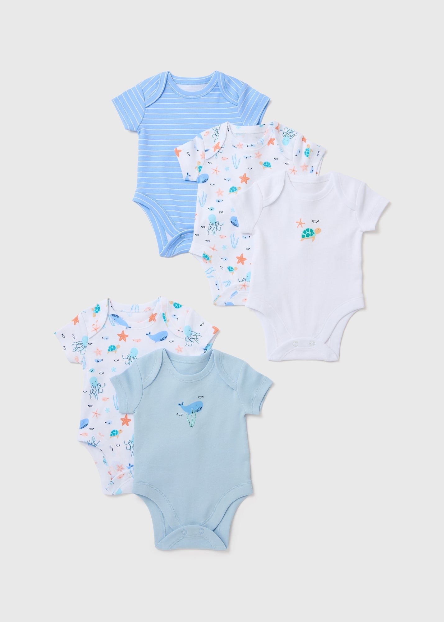 Baby 5 Pack Multicolour Sea Print Bodysuits (Newborn-23mths)  C136233