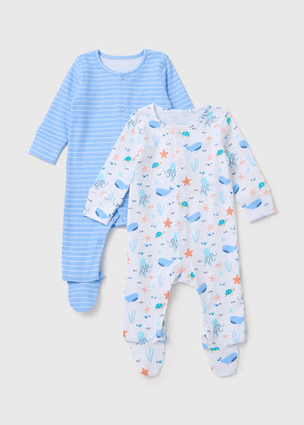 Baby 2 Pack Blue Under The Sea Sleepsuits (Newborn-23mths)  C136234