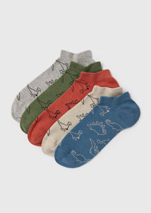 Kids 5 Pack Multicoloured Dino Trainer Socks  B300393