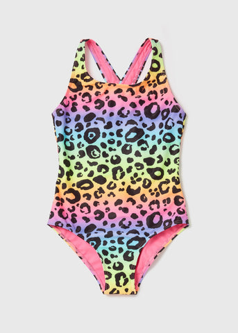 Girls Multicolour Leopard Swimsuit (6-13yrs)  G080671