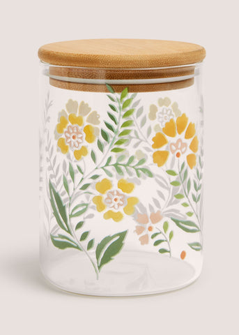 Small Floral Folk Glass Jar (9cm x 13cm) Multi M484771