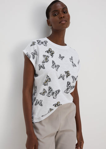 White Butterfly Print Relaxed T-Shirt  F466300