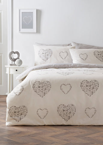 Grey Floral Hearts Duvet Set M237893