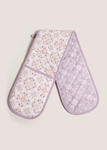 Pink Patterned Oven Mitts (19x90cm) Multi M485182