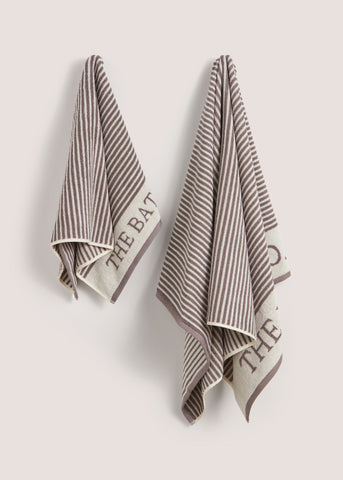 Dark Grey 100% Cotton The Laundry Co Border Stripe Hand Towel M202454