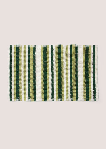 Green Chenille Stripe Bath Mat Green/White M814848