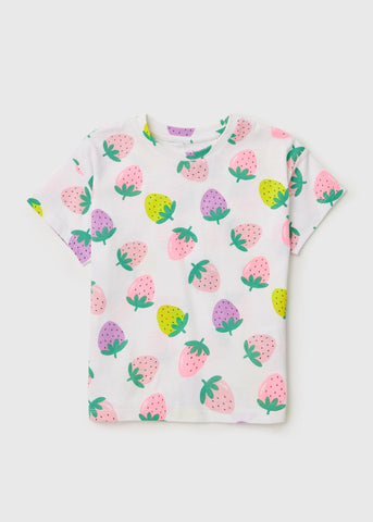 Girls White Strawberry T-Shirt (1-7yrs)  C251451