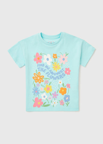 Girls Blue Flower T-Shirt (1-7yrs)  C251457