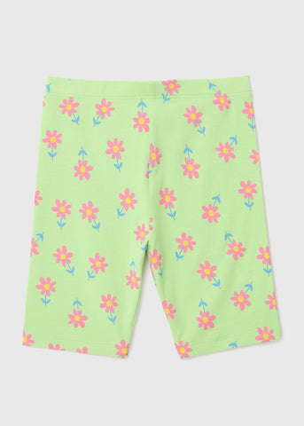 Girls Green Floral Print Cycling Shorts (1-7yrs)  C260907