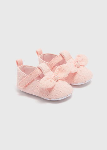 Baby Pink T Bar Broderie Shoes (Newborn-18mths)  C303507