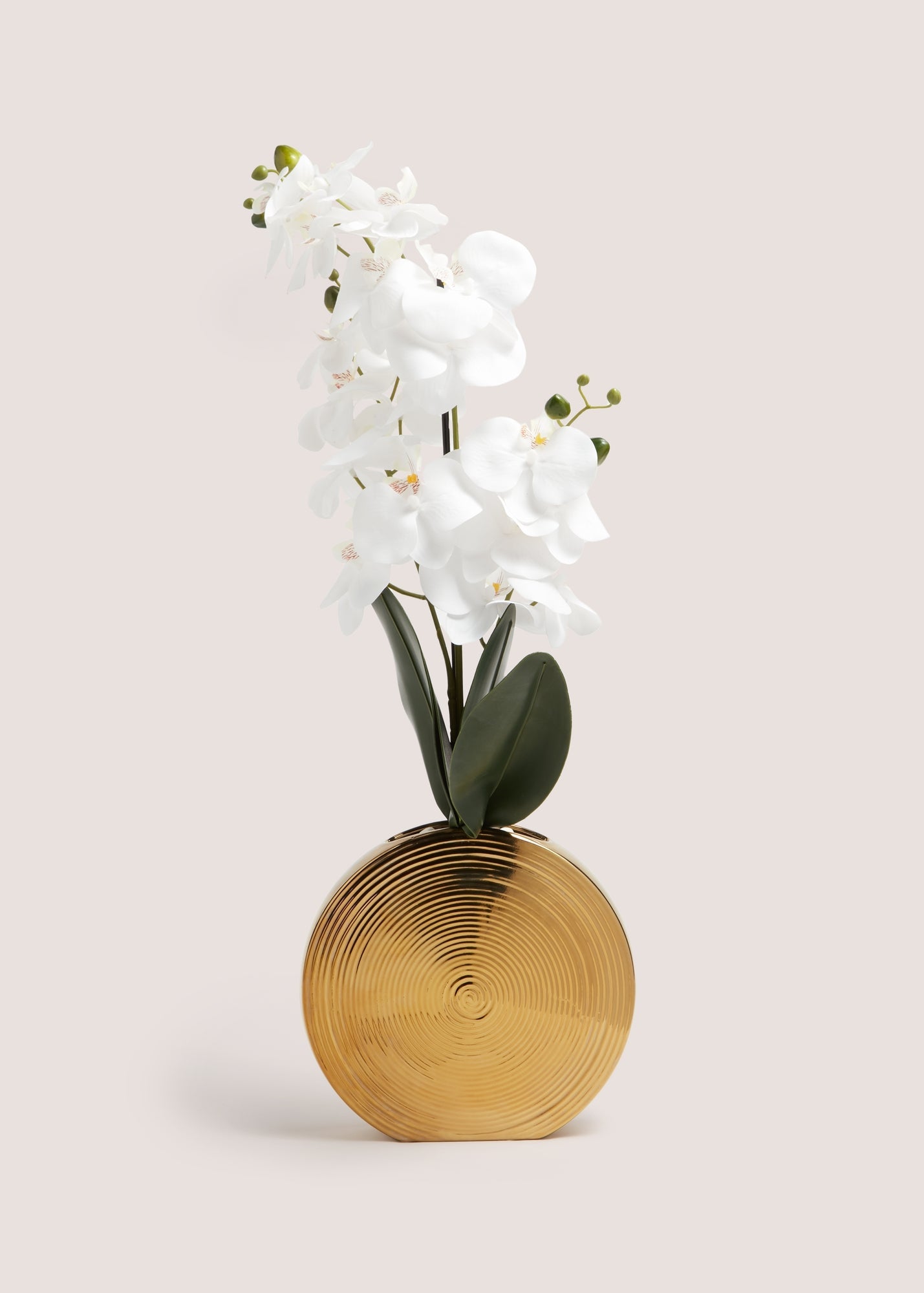 White Faux Orchid In Circular Gold Vase (35cm x 26cm x 74cm) M698390