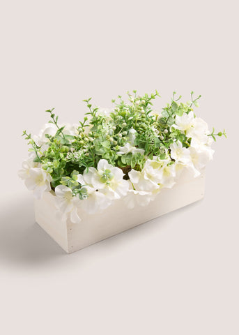 White Flowers In Trough (37cm x 24cm x 21cm) M698418