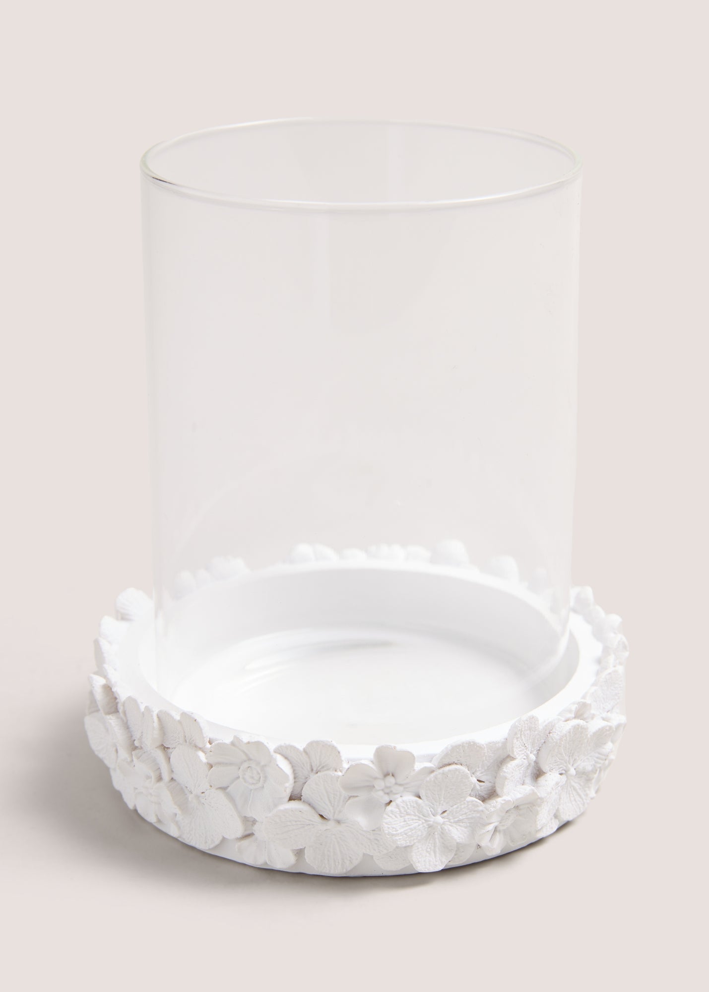 White Floral Hurricane Candle Holder (15.5cm x 11cm x 11cm) M698449