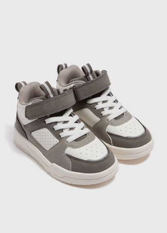 Boys Grey High Top PU Trainers (Younger 4-12)  C303615