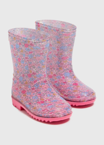 Girls Pink Floral Print Wellies (Younger 4-12)  C303627