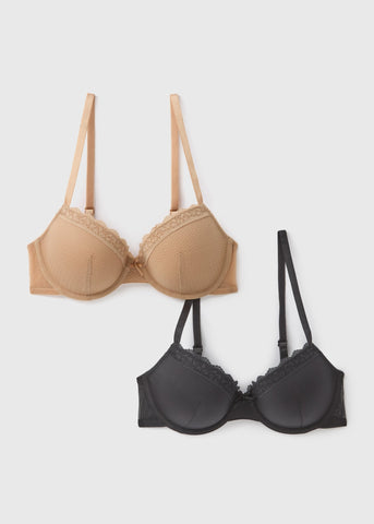 2 Pack Nude & Black T-Shirt Bras  F473061