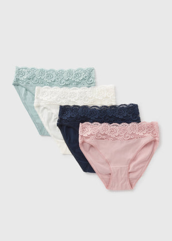 4 Pack Pink & Green Lace Trim High Leg Knickers  F473107