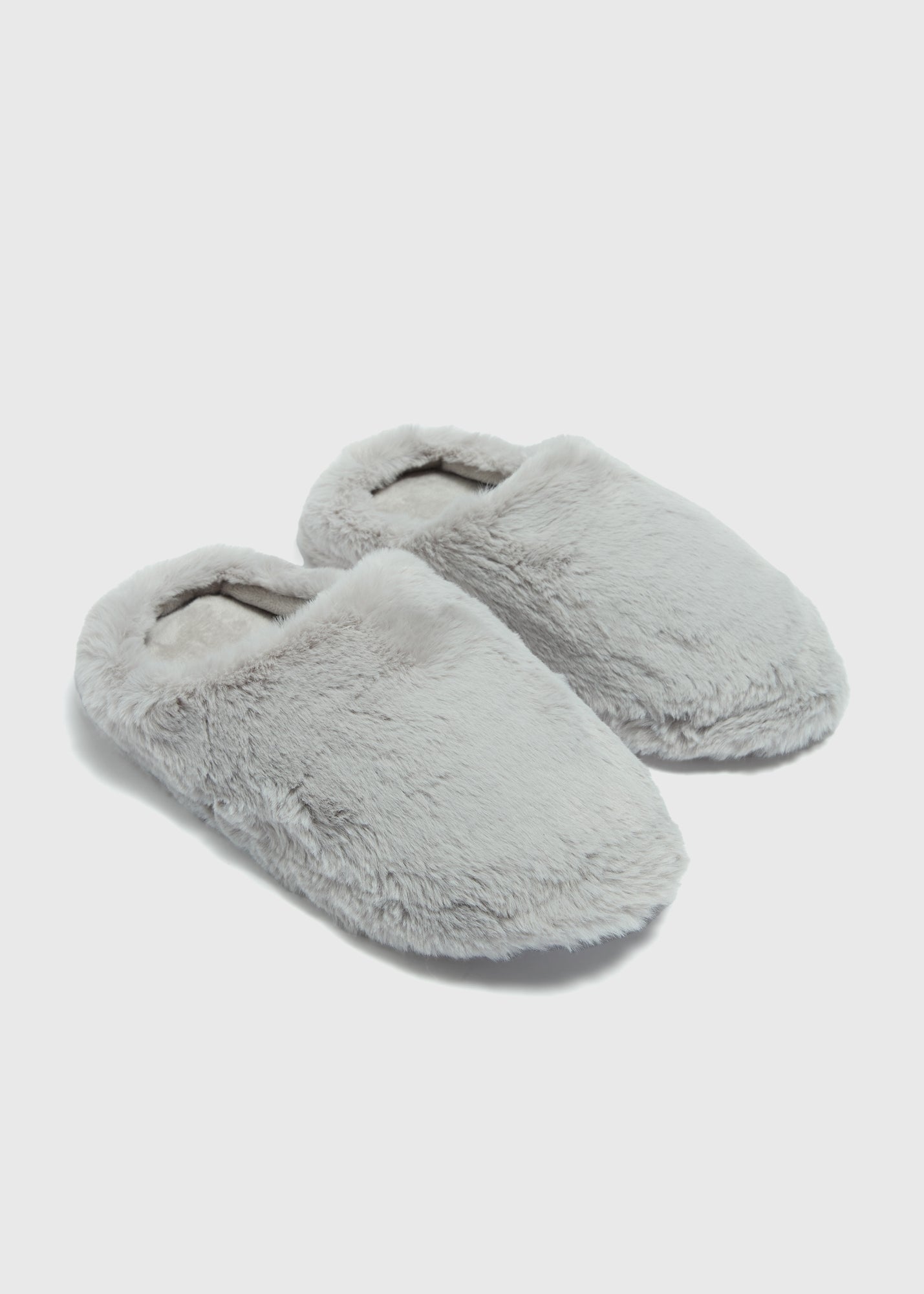 Grey Fluffy Mule Slippers  F466875