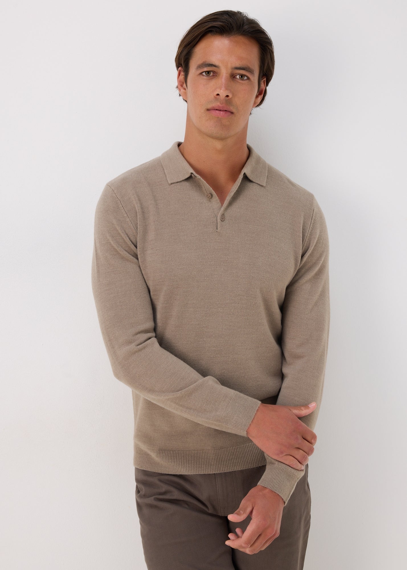 Taupe Knitted Polo Shirt  M207092