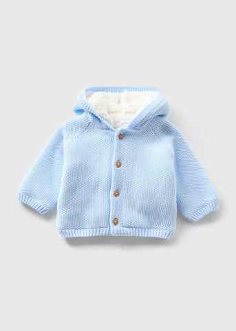 Baby Blue Borg Lined Knitted Cardigan (Newborn-23mths)  C320971