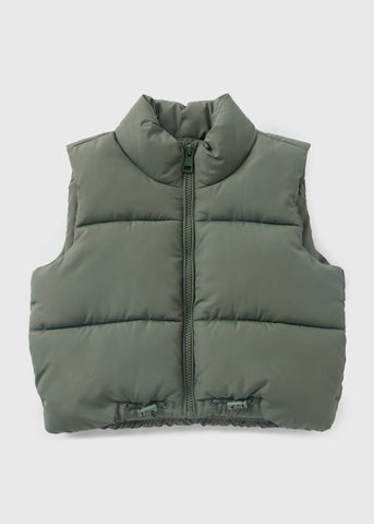 Girls Showerproof Khaki Cropped Gilet (7-15yrs)  G180952