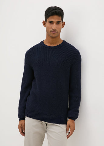 Navy Ribbed Crew Neck Jumper  M207158