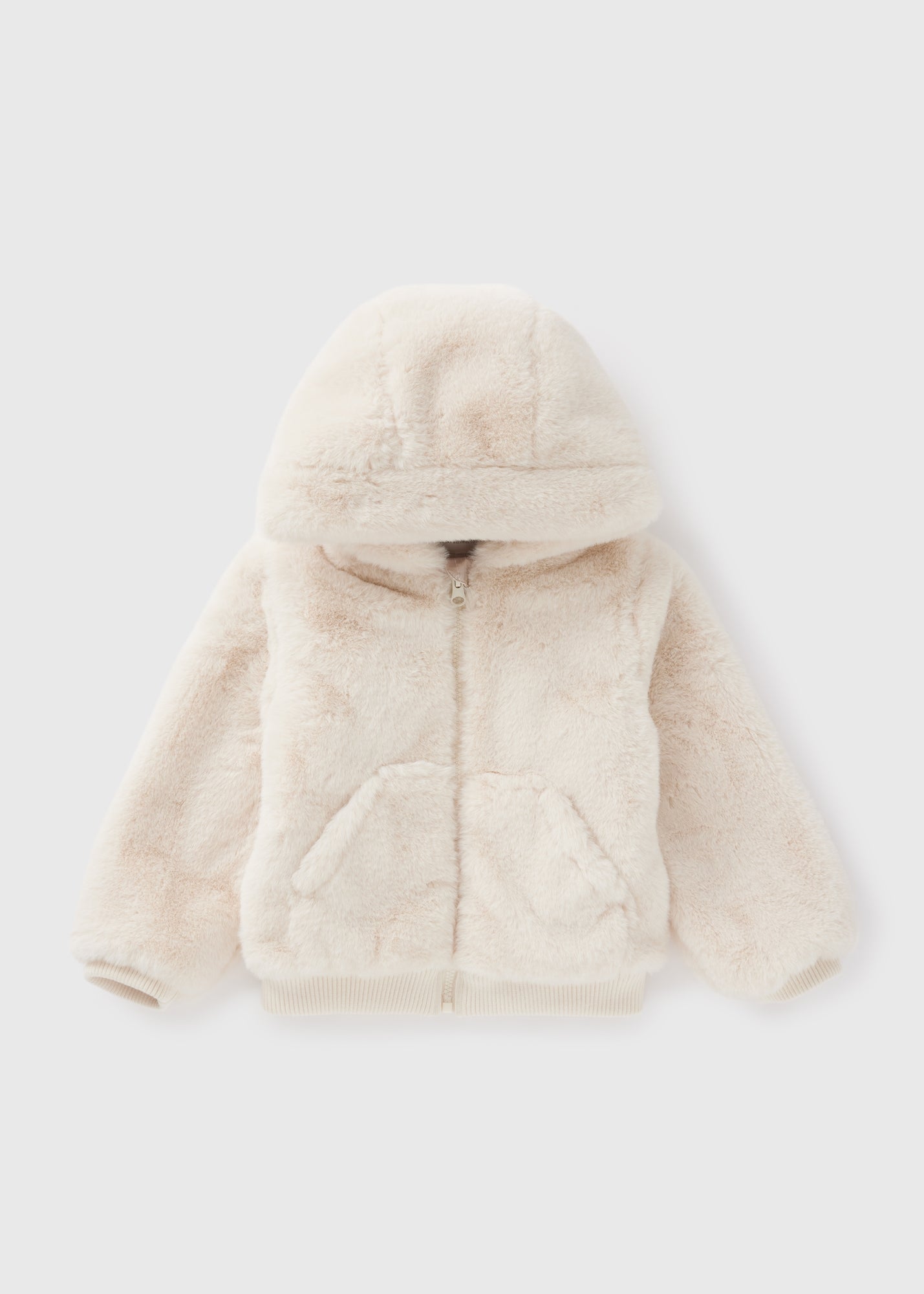 Girls Cream Faux Fur Bomber Jacket (1-7yrs)  C303679