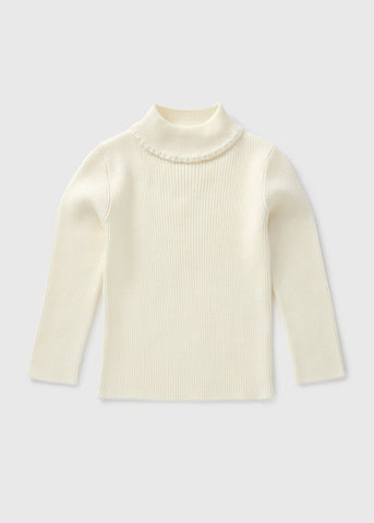 Girls Cream Ribbed Roll Neck Jumpr (1-7yrs)  C251592