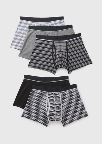 5 Pack Grey Keyhole Patterned Boxers  M212906