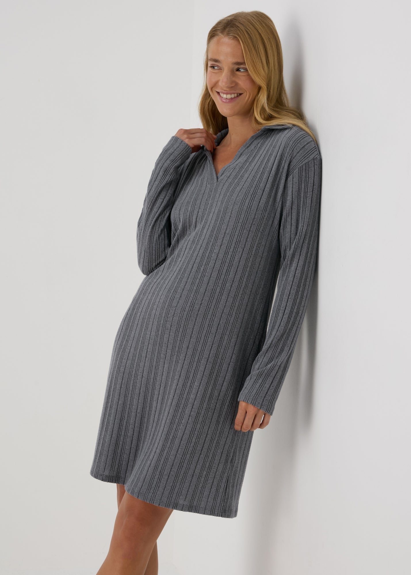 Grey Ribbed Mini Dress  F413398