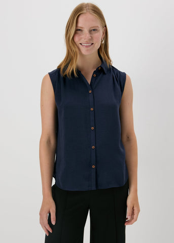 Navy Sleeveless Button Shirt  F374042
