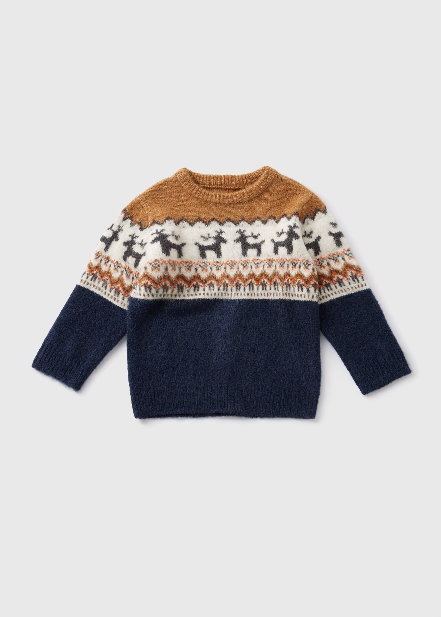 Boys Navy Reindeer Fairisle Knit Jumper (1-7yrs)  B369191