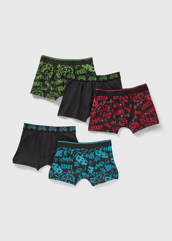 5 Pack Boys Black Gamer Trunks (2-14yrs)  B290274