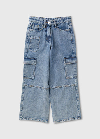 Girls Blue Wide Leg Cargo Jeans (7-15yrs)  G403023