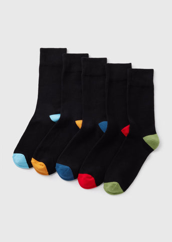 5 Pack Black Multicolour Tip Socks  M212961