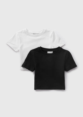 2 Pack Girls Black & White T-Shirts (7-15yrs) G325770