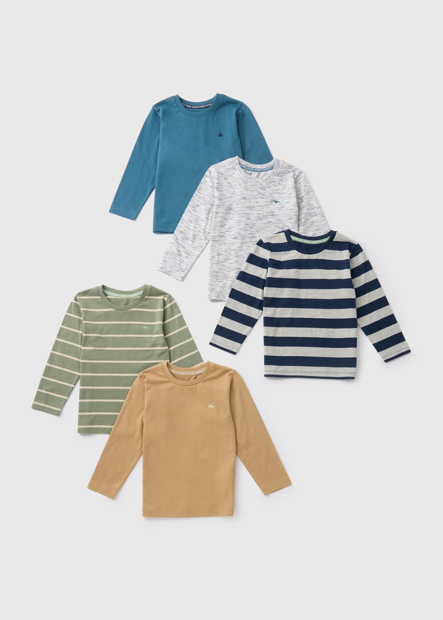 Boys 5 Pack Textured Long Sleeve T-Shirts (1-7yrs)  B369213