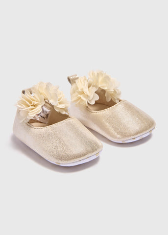 Baby Gold Flower Strap Ballet Soft Sole Shoes (Newborn-18mths)  C303772