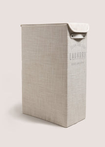 Narrow White Linen Laundry Basket Cream M814897