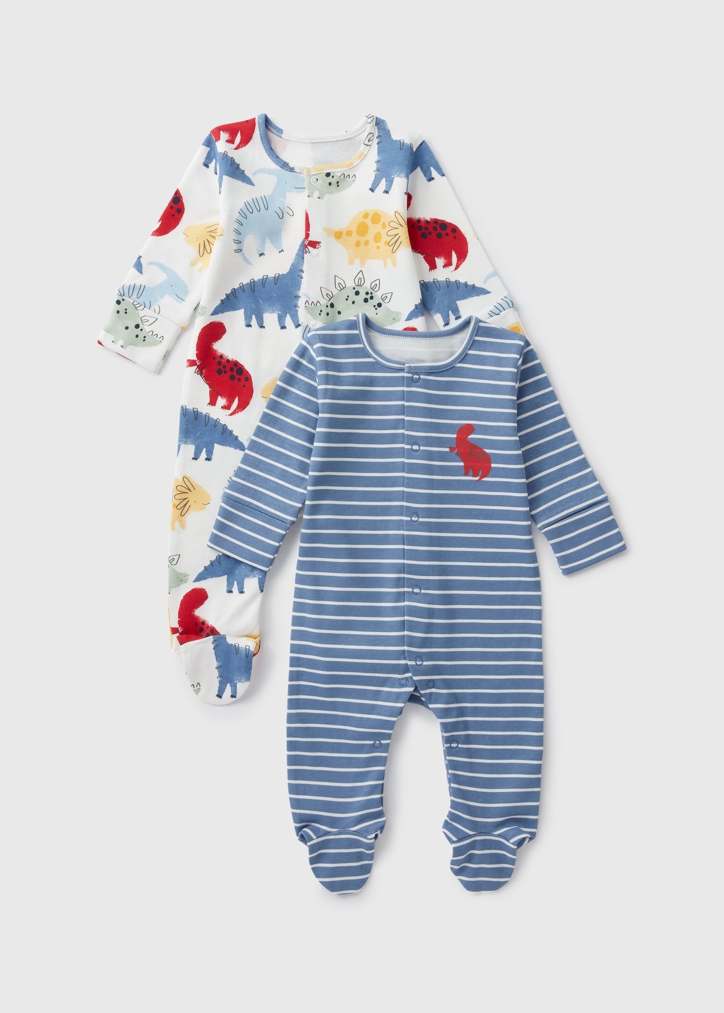 2 Pack Baby Blue Dinosaur Sleepsuits (Newborn-23mths)  C136305