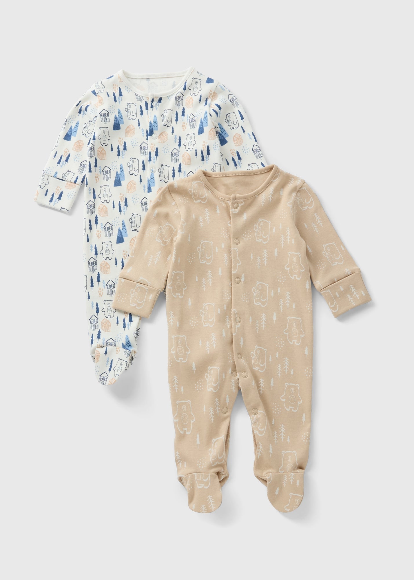 2 Pack Baby Cream Bear Sleepsuit (Newborn-23mths)  C136330