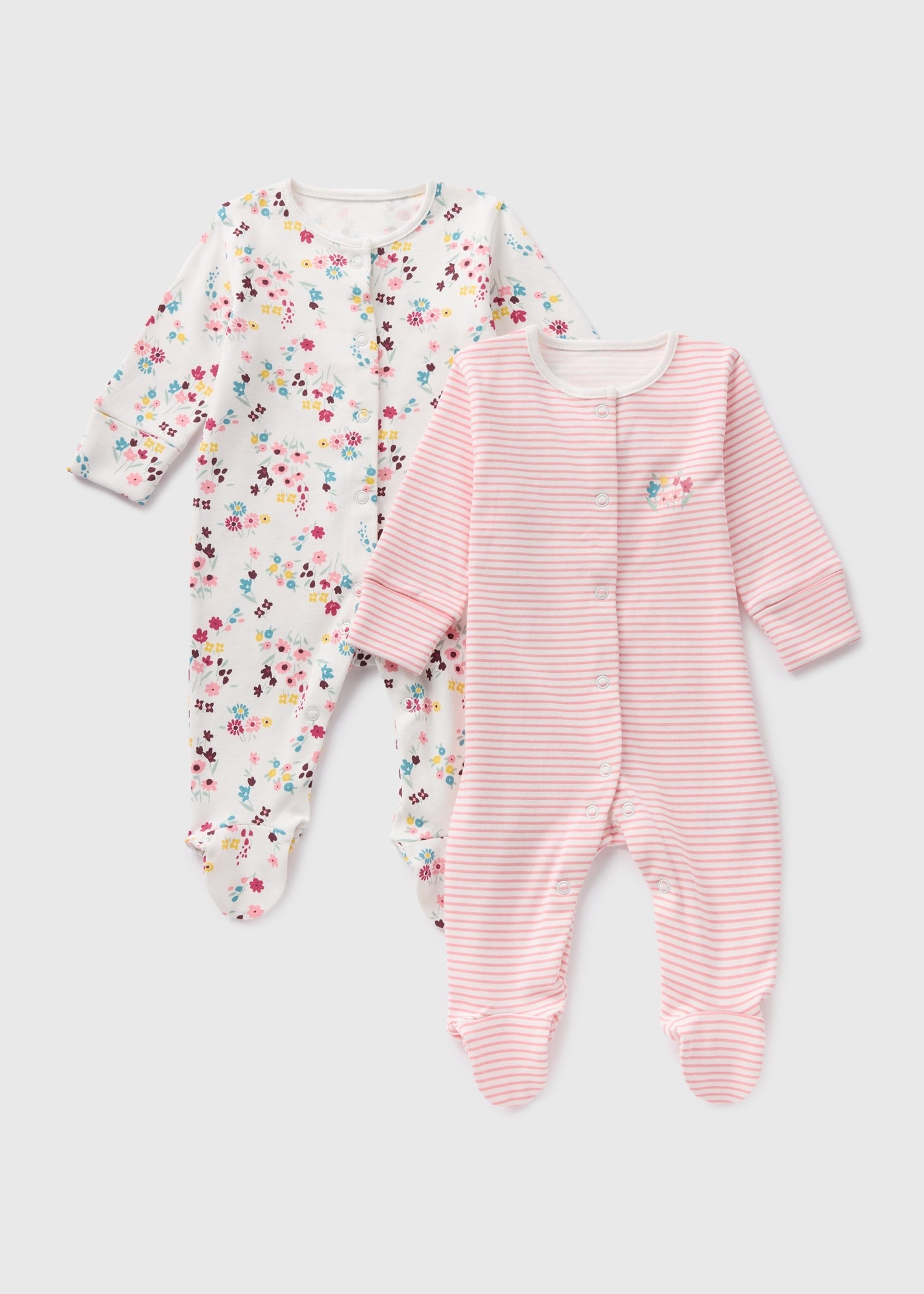 2 Pack Girls Multicolour Floral Sleepsuits (0-23mnths)  C136336