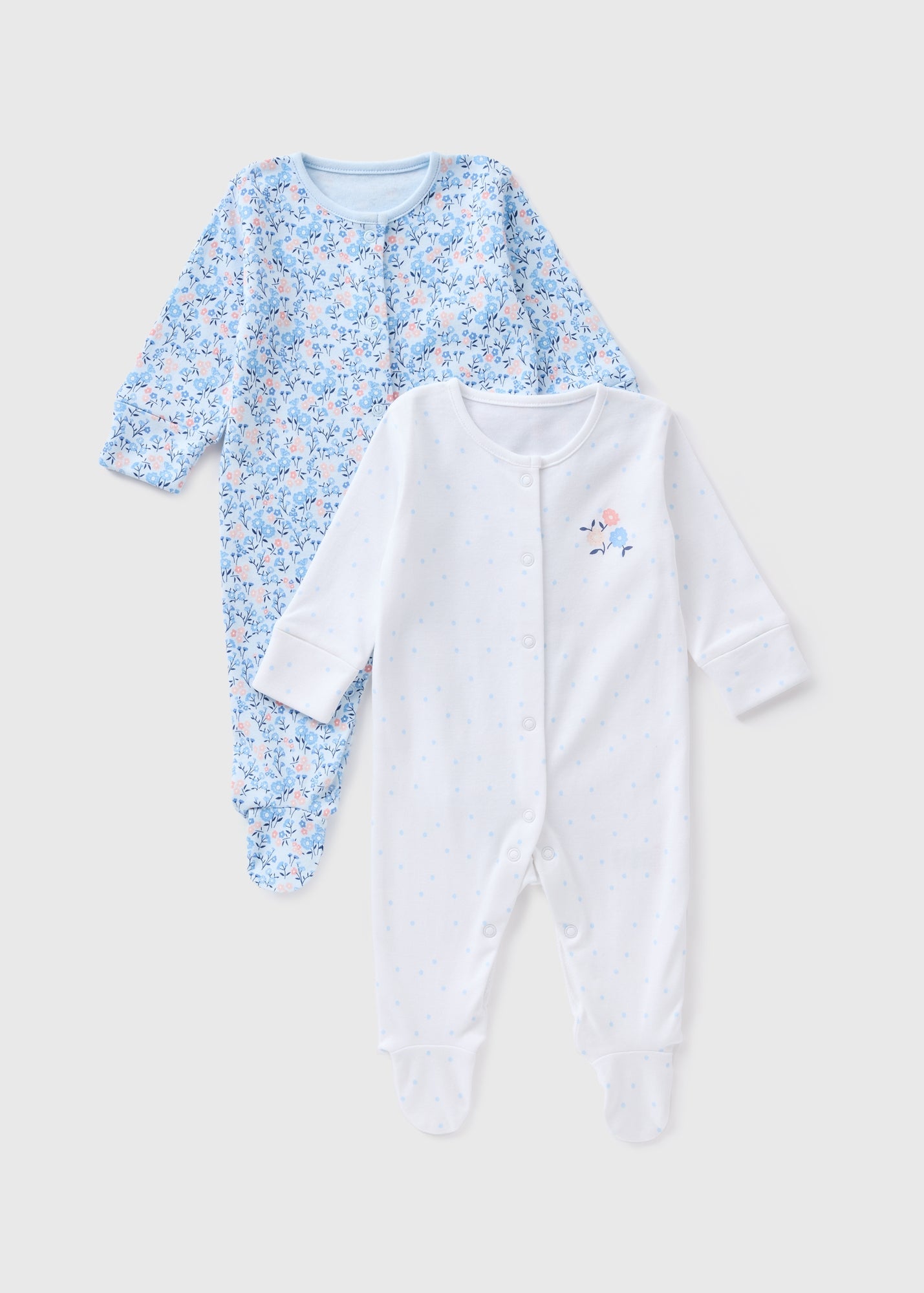 2 Pack Baby Blue Floral Sleepsuits (Newborn-23mths)  C136337